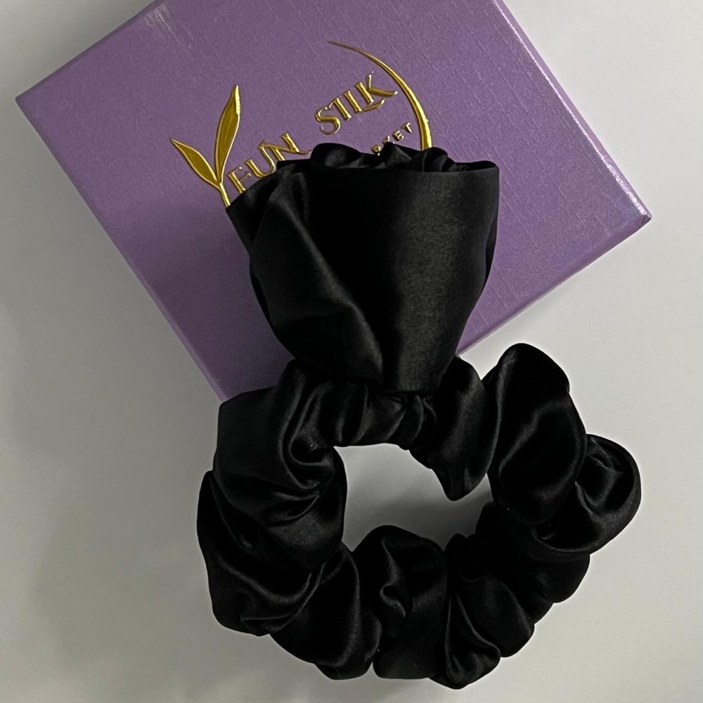 ORGANIC 100% PURE MULBERRY SILK 4cm HAIR ROSE BLACK COLOR SCRUNCHIES BY FUN SILK